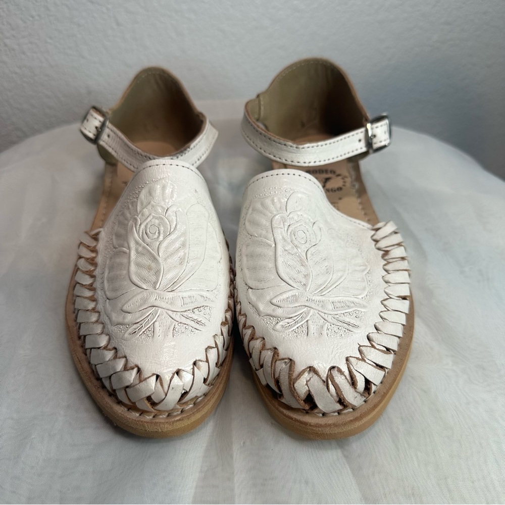 White Leather Women huarache Sandals